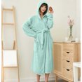 thumbnail image 6 of AHTJRT Women's Hooded Robe Long Sleeves Soft Warm Fleece Bathrobe Cozy Casual Lightweight Loungewear Home Robe Pocket Belt Bathrobe, 6 of 7