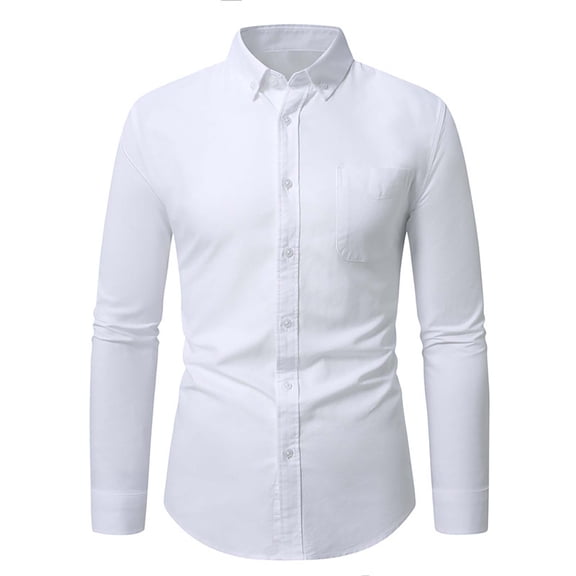 LMOIPLI Men's Classic Oxford Shirt Solid Color Long Sleeve Button Down Casual Woven Business Shirts with Pocket White XXXL