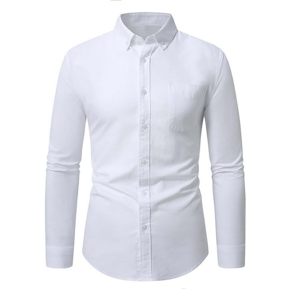 Mens Long Sleeve Button Down Dress Shirts Breathable Shirts Loose Fit Shirts for Men formal Shirt Men Work Dress Shirts for Men, White, M