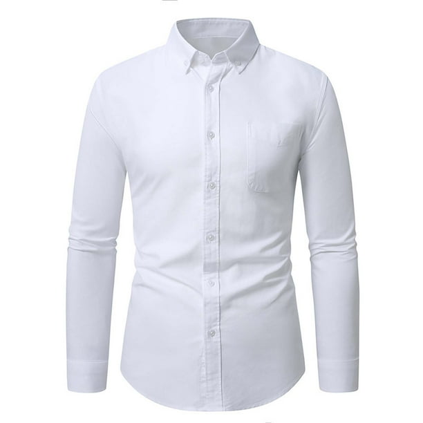 pstuiky Camisas de invierno de manga larga para hombre, Camisa informal de manga larga con solapa y botones en color liso para hombre, estilo ejecutivo. camisetas de hombre xxl