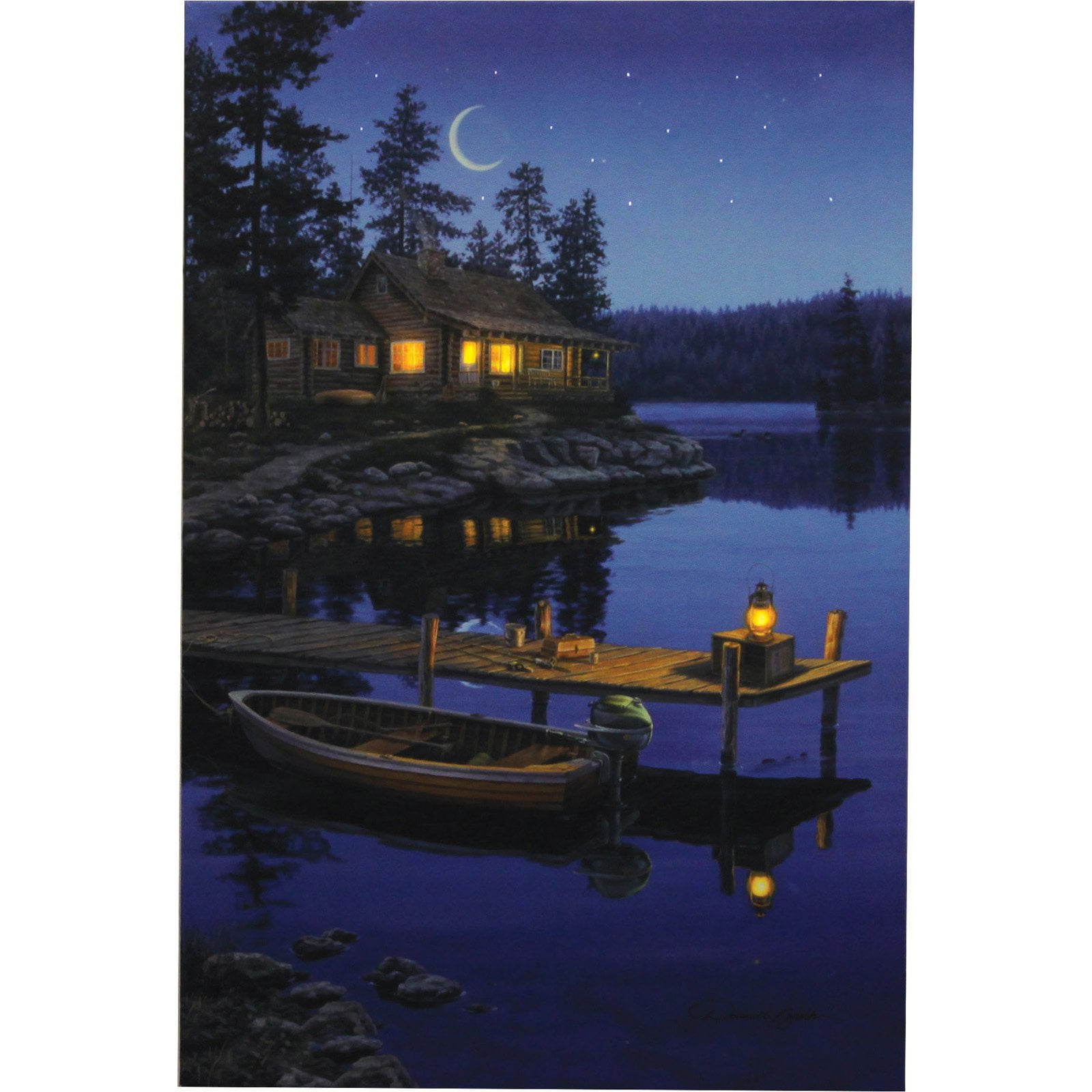 Evening Loon Campfire 24x16 Led Lighted Wall Art