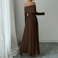 thumbnail image 4 of Women's One Shoulder Long Sleeve Dress, French Style Belted Waist Midi Dress, Elegant Evening Dress for Weddings or Galas, Coffee - XL, 4 of 6