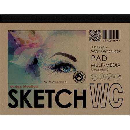 FLIP COVER Sketch Pad : Multi Media Paper WATERCOLOR Pad for Pencil, Ink, Marker, Charcoal and Watercolor Paints. (11" x 8.5")