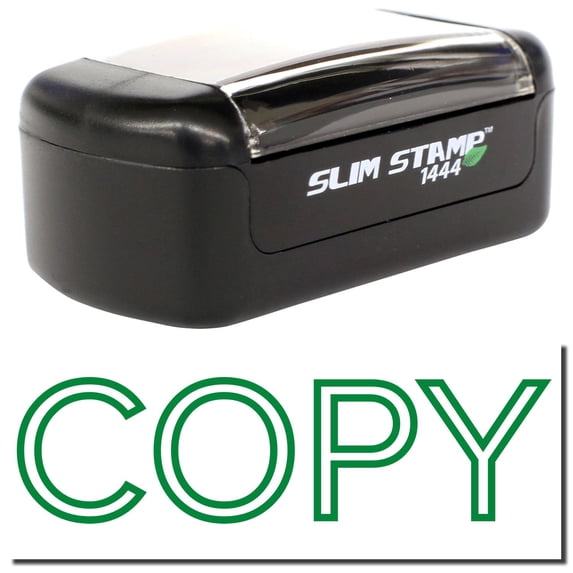 Slim Pre-Inked Outline Font Copy Stamp, Slim 1444, Ultra Slim Design, Impression Size 1/2" by 1-3/4", Up to 25,000 Impressions - Green Ink