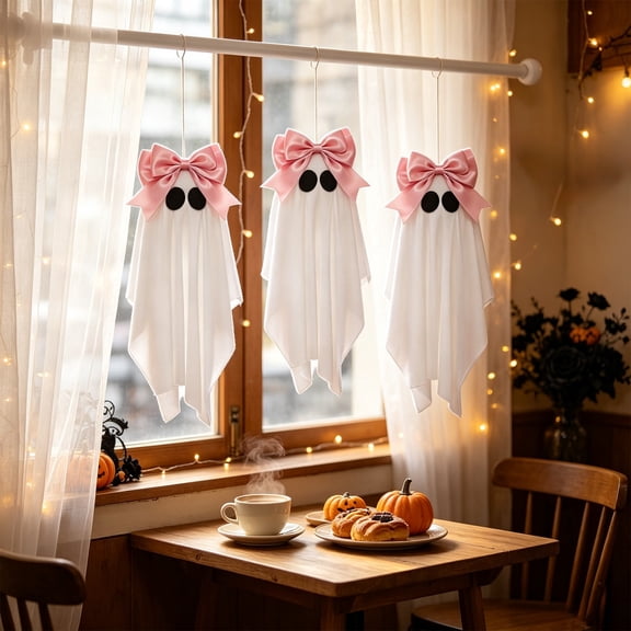 Halloween Decorations Outdoor Indoor, Light Up Cute Ghost Decoration, Spooky Standing Decor Set with Small Accessories for Gardens and Party