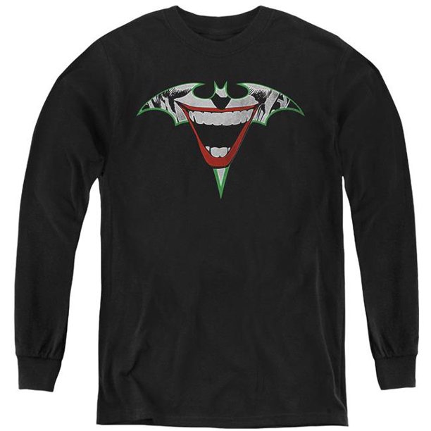 Batman & Joker Bat Logo-Jeune à Manches Longues T-Shirt&44; Noir - Grand