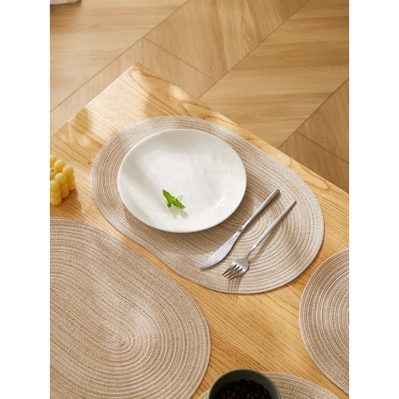 Oval Braided Placemats Set of 4 Woven 12x18 Inch Non Slip Washable Heat Resistant Place Mats Round Tablemats for Dining Kitchen Party Daily Table Decor Dinner Mats (Beige, 4)