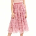 thumbnail image 5 of Felirenzacia Women’s Layered Ruffles Tulle Skirt Pleated High Waist Fluffy Maxi Skirt Fairy Cake Dress Long Tutu Party Skirt, Watermelon Red,2XL, 5 of 5