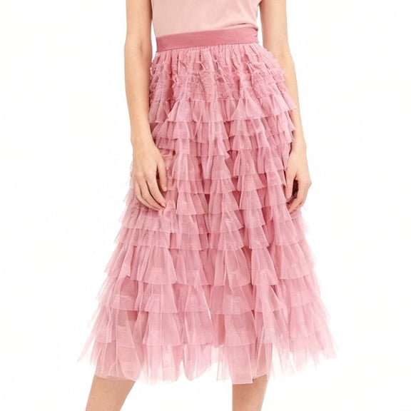 LEKWK Womens Tulle Skirt High Waisted Maxi Skirt Tiered Tulle Skirt Layered Mesh Netting Flowy Long Skirt for Wedding Guest Party Formal