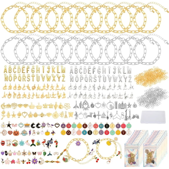 Charm Bracelet Making Kit - Jewelry Supplies with Storage Box & Bags, DIY Bracelet Kit for Jewelry Making, Gold & Silver Charms for Crafting