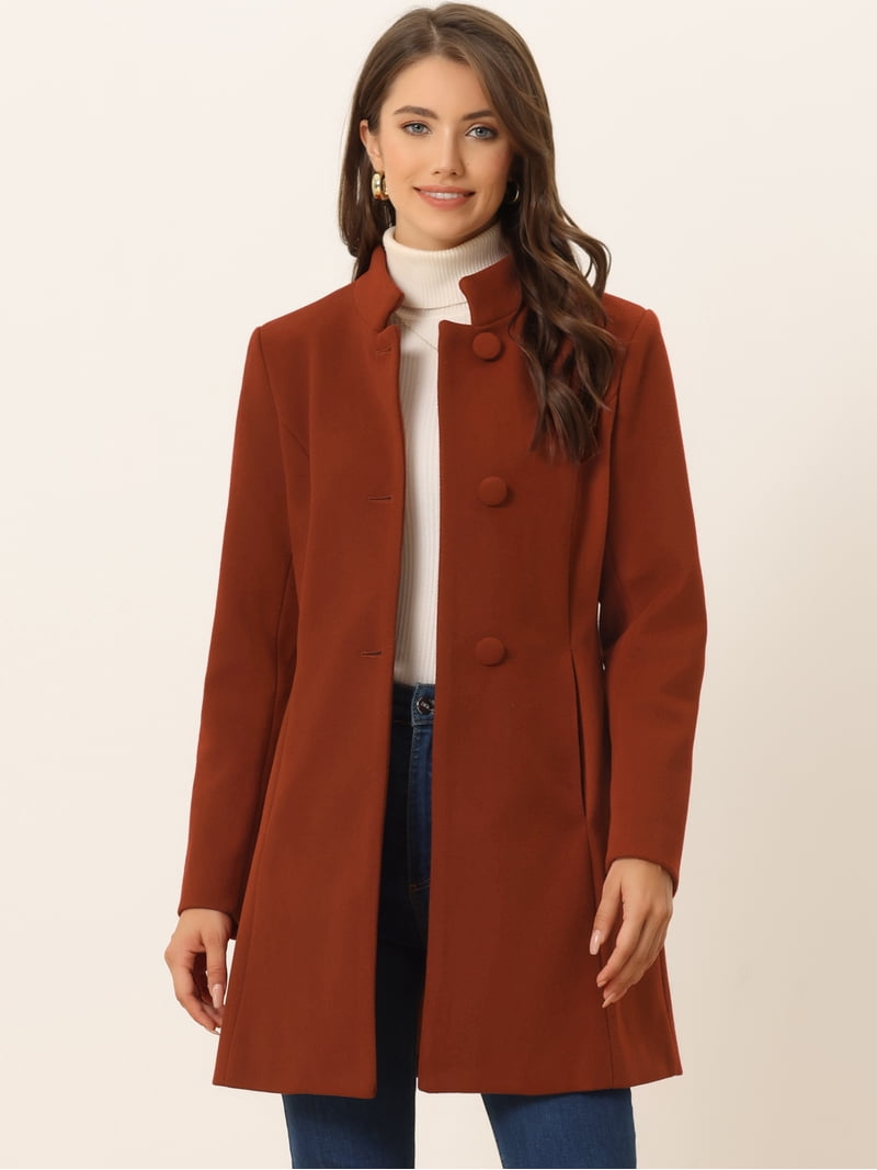 Unique Bargains Women's Winter Overcoat Stand Collar Single