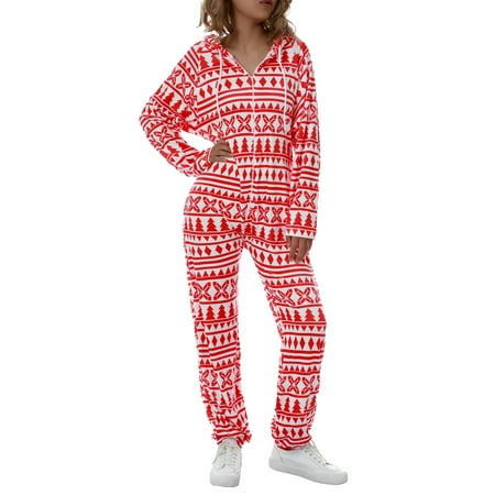 

Spring hue Women Christmas Romper Long Sleeve Zipper Drawstring Hooded Long Trousers Jumpsuit for women pajamas