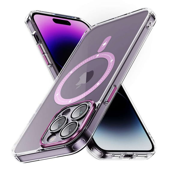 Bemz Magnetic Case for iPhone 15 Pro with Camera Lens Protection (Compatible with MagSafe) Shockproof Reinforced Air Corner Transparent Cover (Magenta Pink)