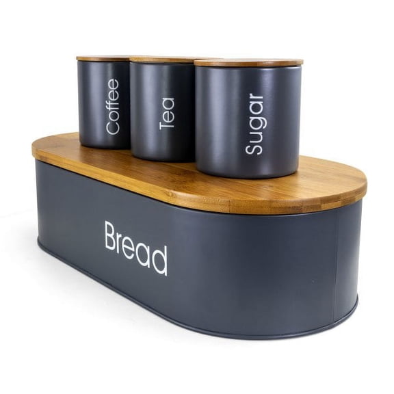 MegaChef 4-Piece Canister Set, Gray/Bamboo