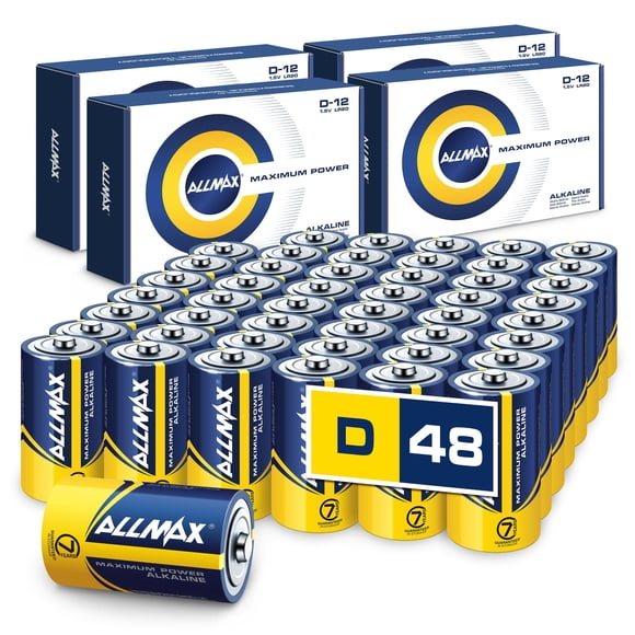 Allmax D Maximum Power Alkaline Batteries (48 Count) â Ultra Long-Lasting, Leakproof Design, 7-Year Shelf Life, Maximum Performance (1.5V)