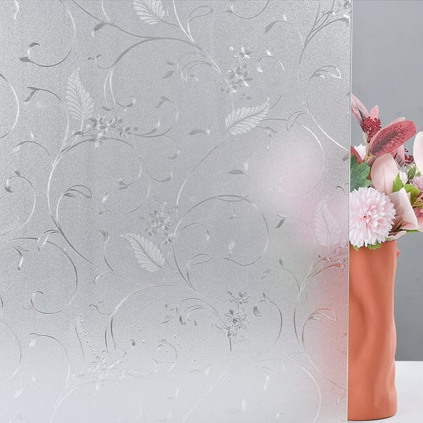 1 rollo (90 X 100 cm) Película para ventana floral grabada - Privacidad para ventanas Película decorativa para ventana esmerilada Película de vidrio para puertas de baño y oficina Sin pegamento Sailing Electrónica