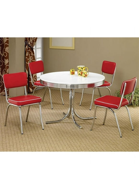 Coaster Cleveland 5 Piece Retro Round Dining Set in White and Red
