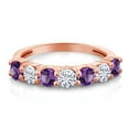 thumbnail image 2 of Gem Stone King 18K Rose Gold Plated Silver Round Amethyst Moissanite Anniversary Ring for Women (1.12 Cttw, Gemstone Birthstone, Size 6), 2 of 4
