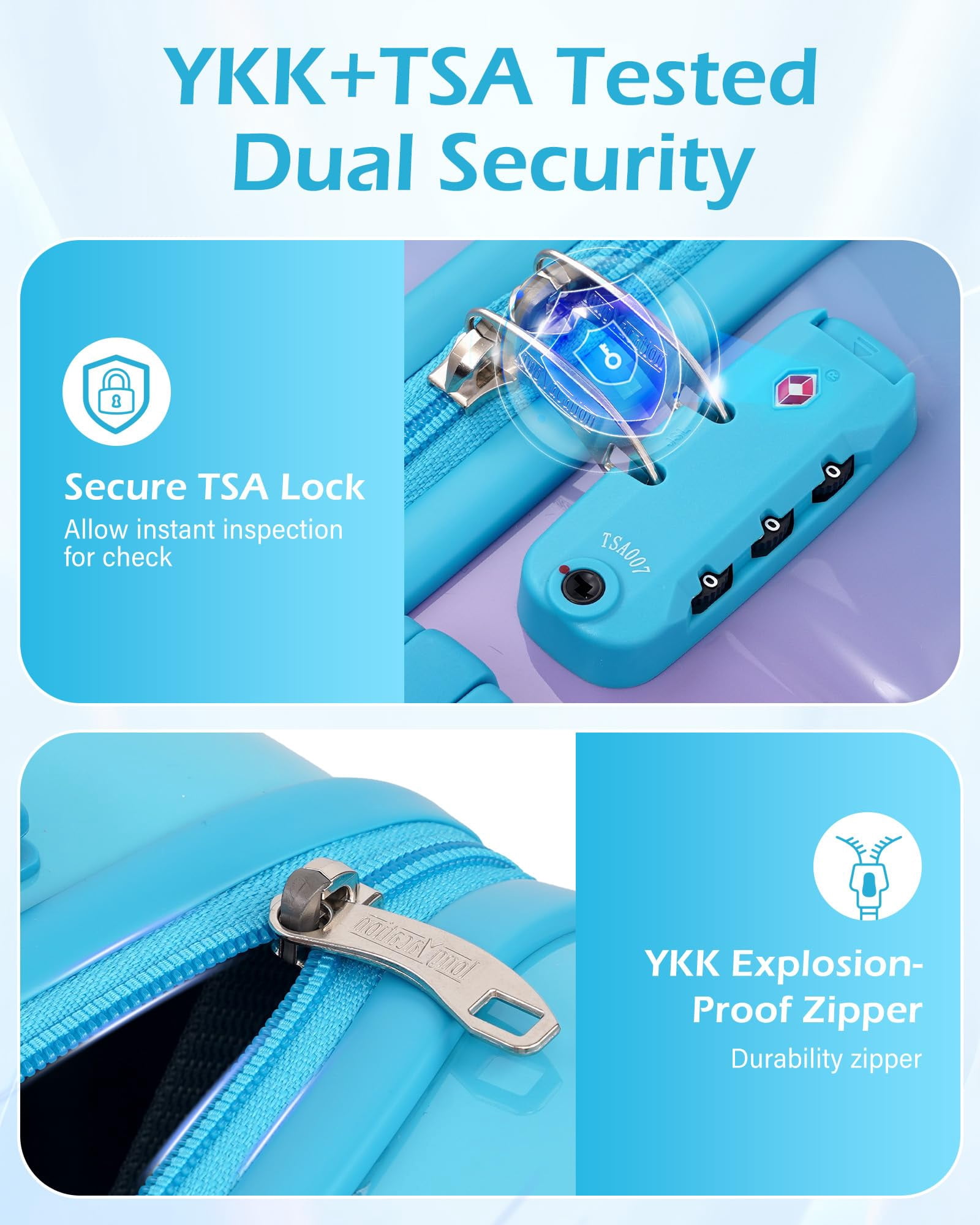 LONG VACATION Carry On Luggage Sets 3 Piece 20 Inch Suitcase Set, ABS+PC Hardshell Lightweight Travel Luggage with Spinner Wheels & YKK Zipper TSA Lock (Blue and Pink, 20 INCH)