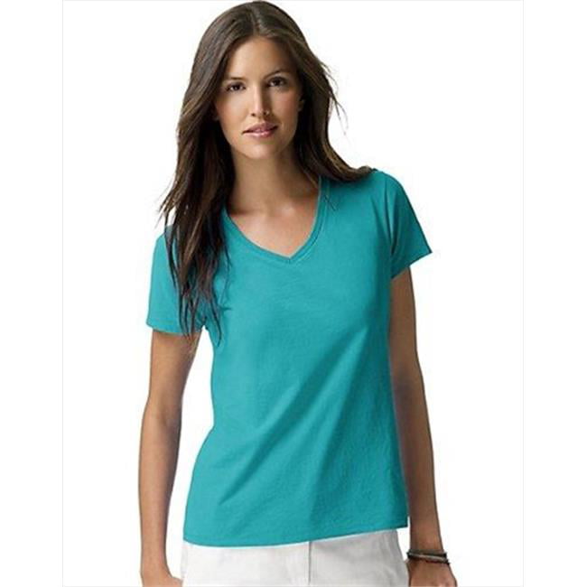 Hanes S04V Womens Nano-T V-Neck T-Shirt, Teal Green - Large | Walmart ...