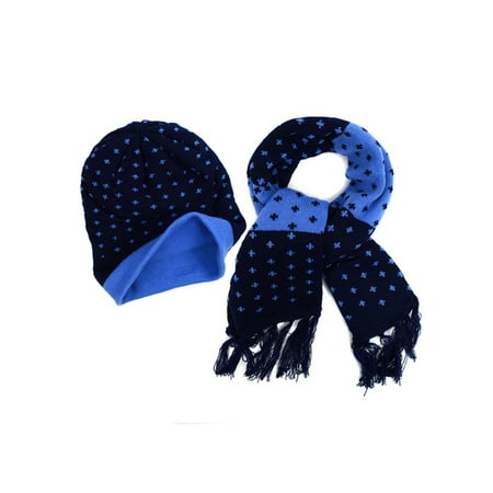- Kids Boys Girls Warm Winter Cross Patterned Knitted Beanie Hat and Scarf Set