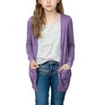 thumbnail image 2 of dazeni Girls Lightweight Long Sleeve Cardigan Solid Casual Ribbed Knit Open Front Cardigans with Pockets Spring Clothes Purple 9 Years, 2 of 7