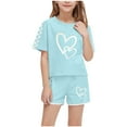 thumbnail image 1 of Zpanxa Ensembles d'Été pour Filles Mode Décontractée Manches Courtes Col Rond Col Bouton Imprimé Ensembles de Shorts 13 Ans, 1 of 7