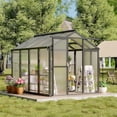 thumbnail image 3 of Heavy-Duty Walk-In Greenhouse 6x8 FT - Aluminum Frame, Polycarbonate Panels, Roof Vent, Lockable Sliding Door - Outdoor Garden, Patio, Sunroom, Backyard - Black, 3 of 7
