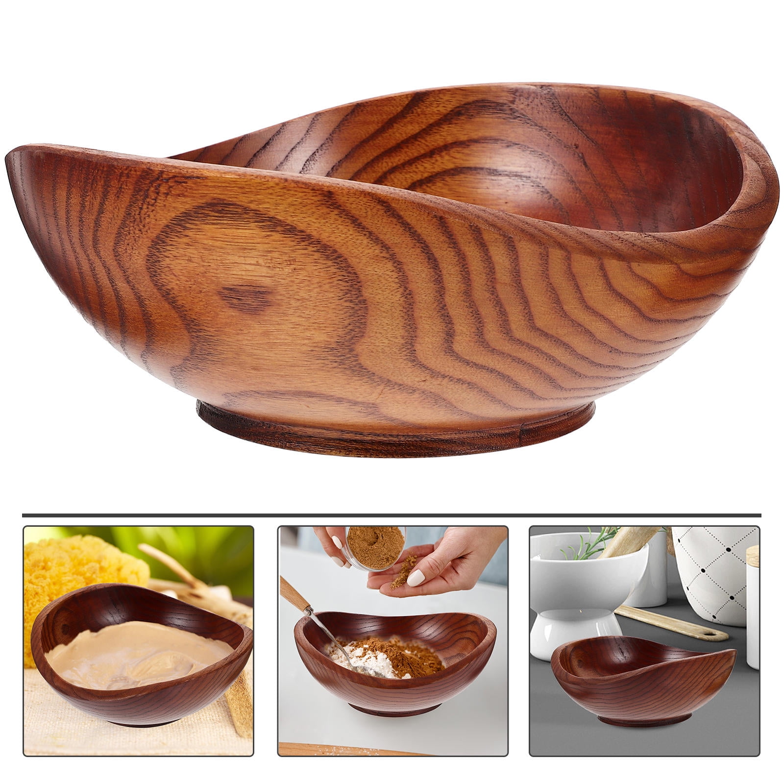 TOYMYTOY Wood Salad Bowl Brown Wooden Fruit Serving Bowl for Restaurants Bars and Home Use