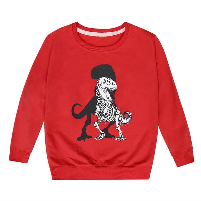 PMVFHDE Chandails à Capuchon et Chandails de Mode pour Enfants Mode pour Enfants Personnalité Décontracté Ample Imprimé Col Rond Sans Capuche Chandail à Manches Longues Rouge,110