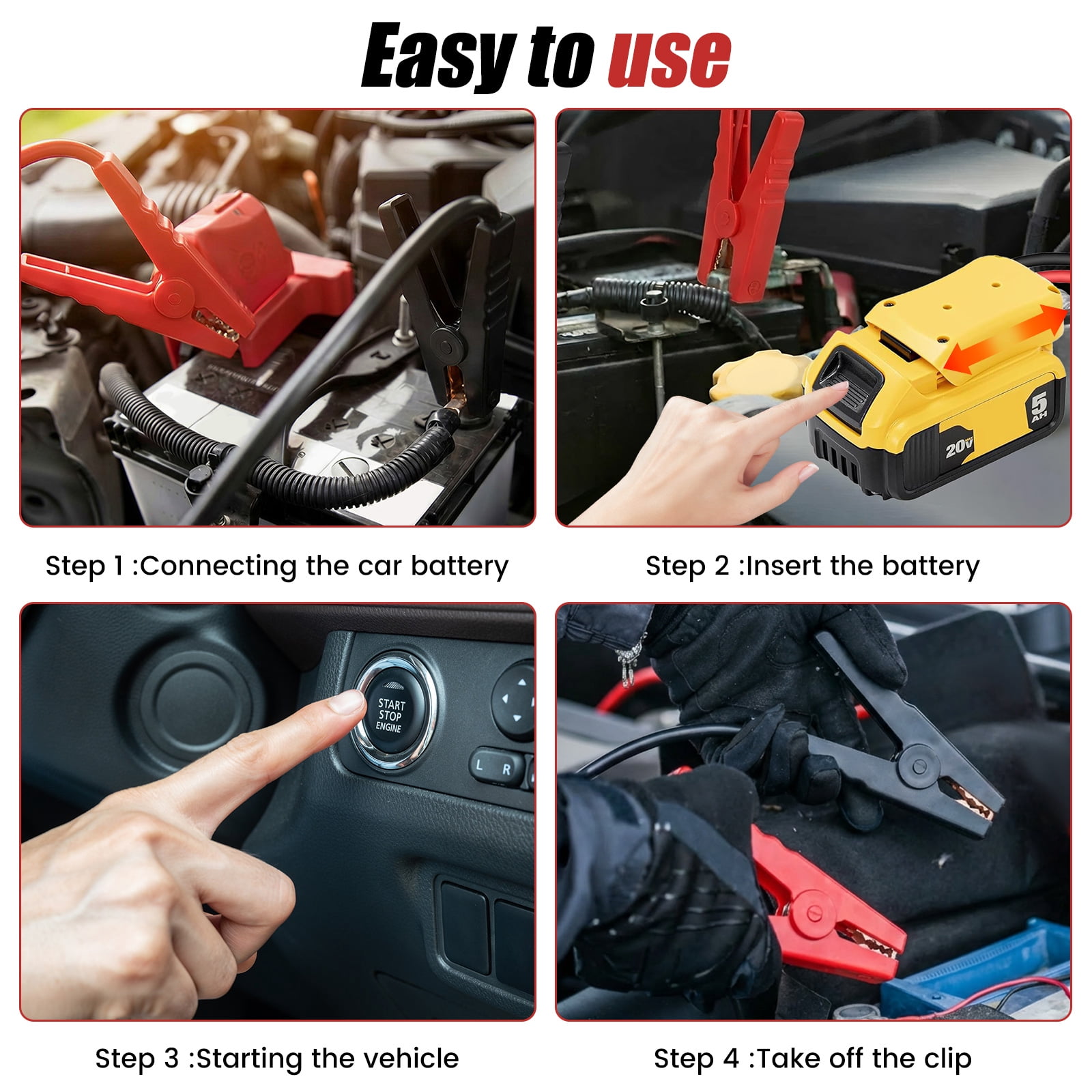 Jump Starter Cable with Battery Adapter 8AWG 3.3ft 12-24V Jumper Cable with Alligator Clip for Car Truck RV Portable Power Station
