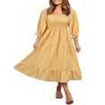thumbnail image 1 of Femmes Été Robe Bohème Adultes Off-Épaule Smocked Puff Manches Plaid une Seule Pièce, 1 of 7