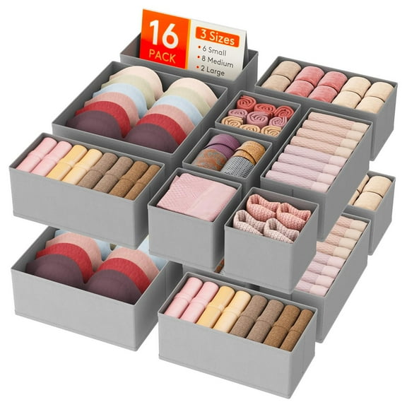 16 Pack Foldable Fabric Drawer Organizers, Closet Storage Bins for Clothes, Nursery & Dresser Use