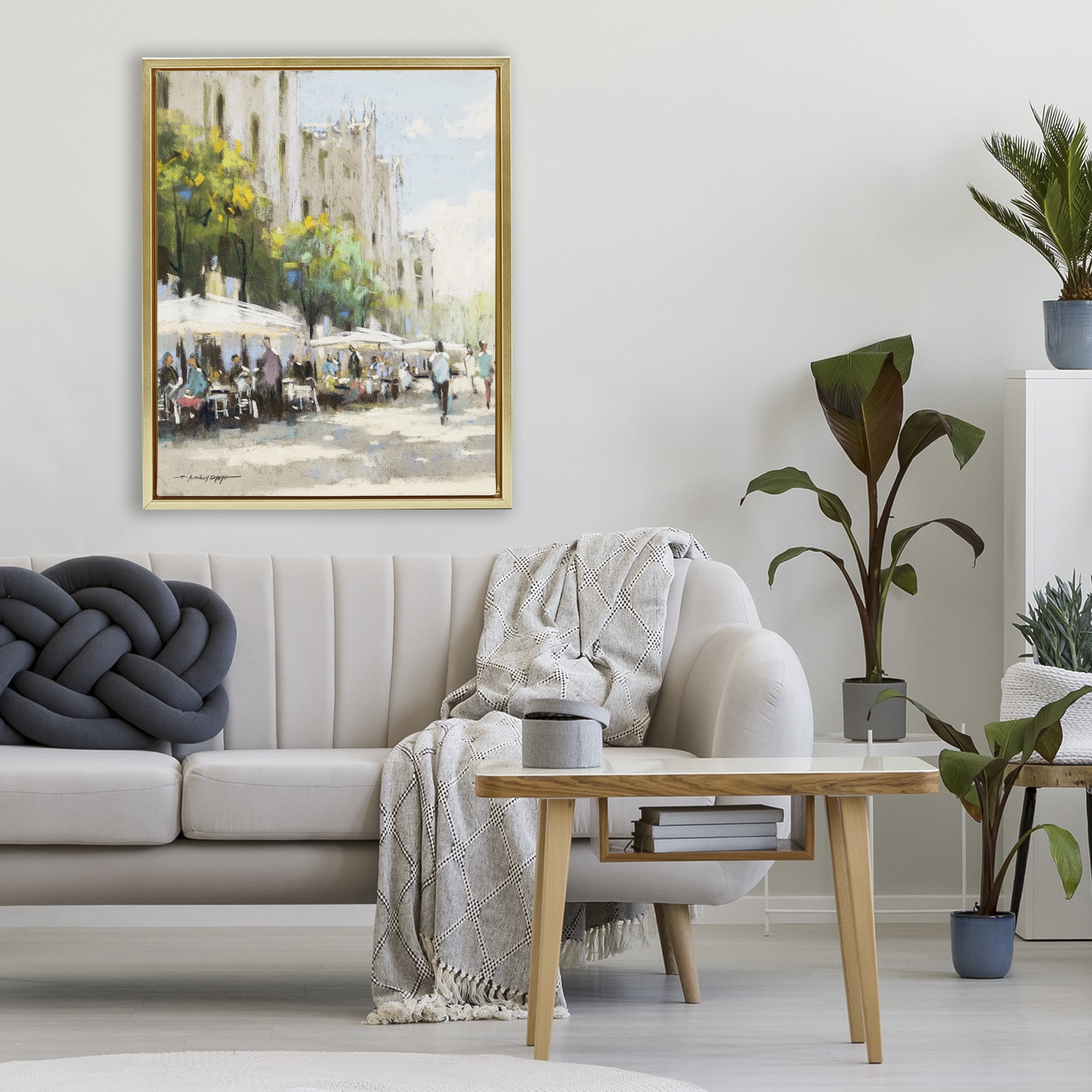 Stupell Industries Street Cafe on Boulevard Gold Framed Floater Canvas Wall Art, design by Anthony Orme