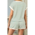 thumbnail image 2 of Women Summer 2 Piece Sets Striped Short Sleeve T Shirts and Shorts Matching Set Light Green S, 2 of 4