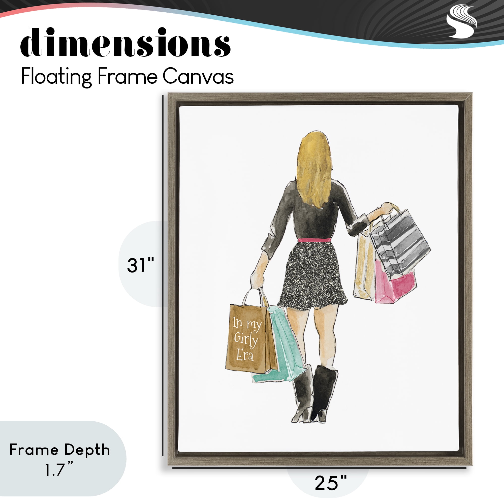 Stupell Industries Girl With Shopping Bags Brown Framed Floater Canvas Wall Art, design by Lanie Loreth