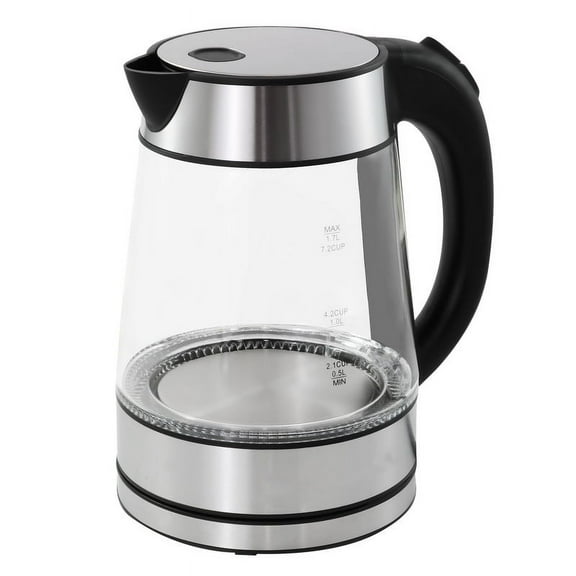 Elite Cuisine EKT605 Cordless 1.7L Glass Kettle, Stainless Steel Accents