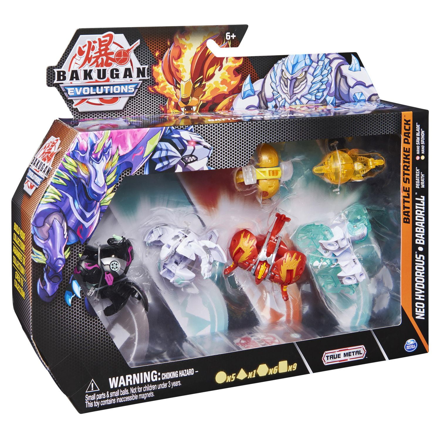Bakugan Evolutions, Battle Strike Pack Neo Hydorous et Babadrill, 6 figurines articulées Bakugan, 9 cartes à collectionner et 8 BakuCores, jouets pour garçons à partir de 6 ans