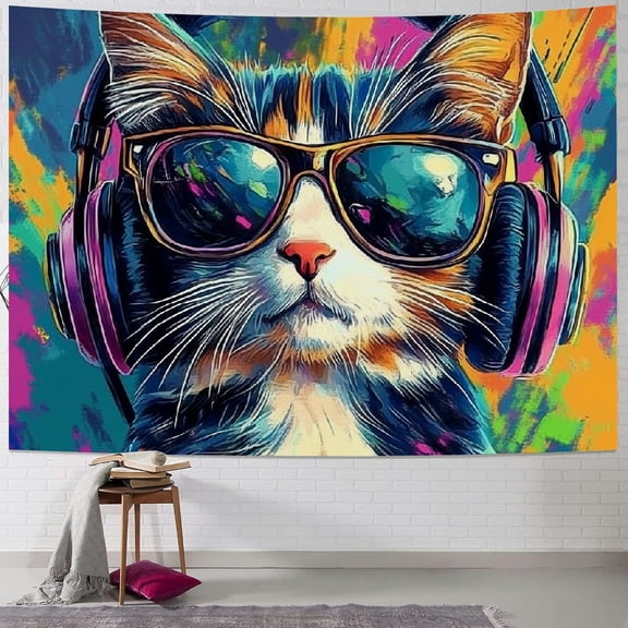 Patifu Cute Cat Tapestry Wall Hanging Unique Style Graphic Tapestries Home Wall Decor Art for Living Room Bedroom Apartment Farmhouse Dorm Mother's Day Gift 40x30inch