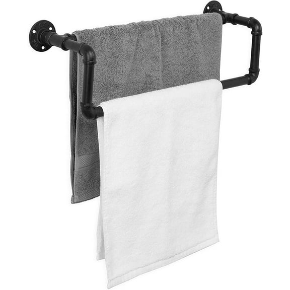 MyGift Wall-Mounted Black Metal Pipe Towel Bar
