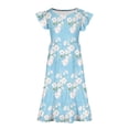 thumbnail image 3 of Zpanxa Robes d'Été pour Filles Manches Courtes Manches Volantées Col Rond Imprimé Floral Taille Poche Robe à Étages Polyester Spandex Bleu Pâle 6 Ans, 3 of 4