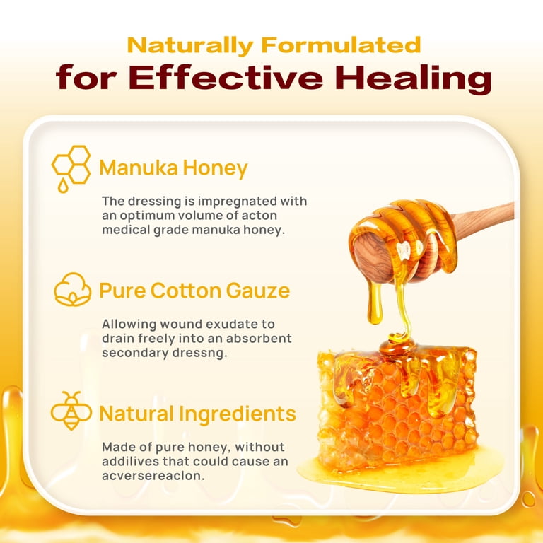 Ceeport Manuka Honey Gauze Wound Dressing 4" x 4", Medical Grade Honey  Bandages for Wound Care, Honey Patch for Faster Healing from Burns,  Abrasions, ...