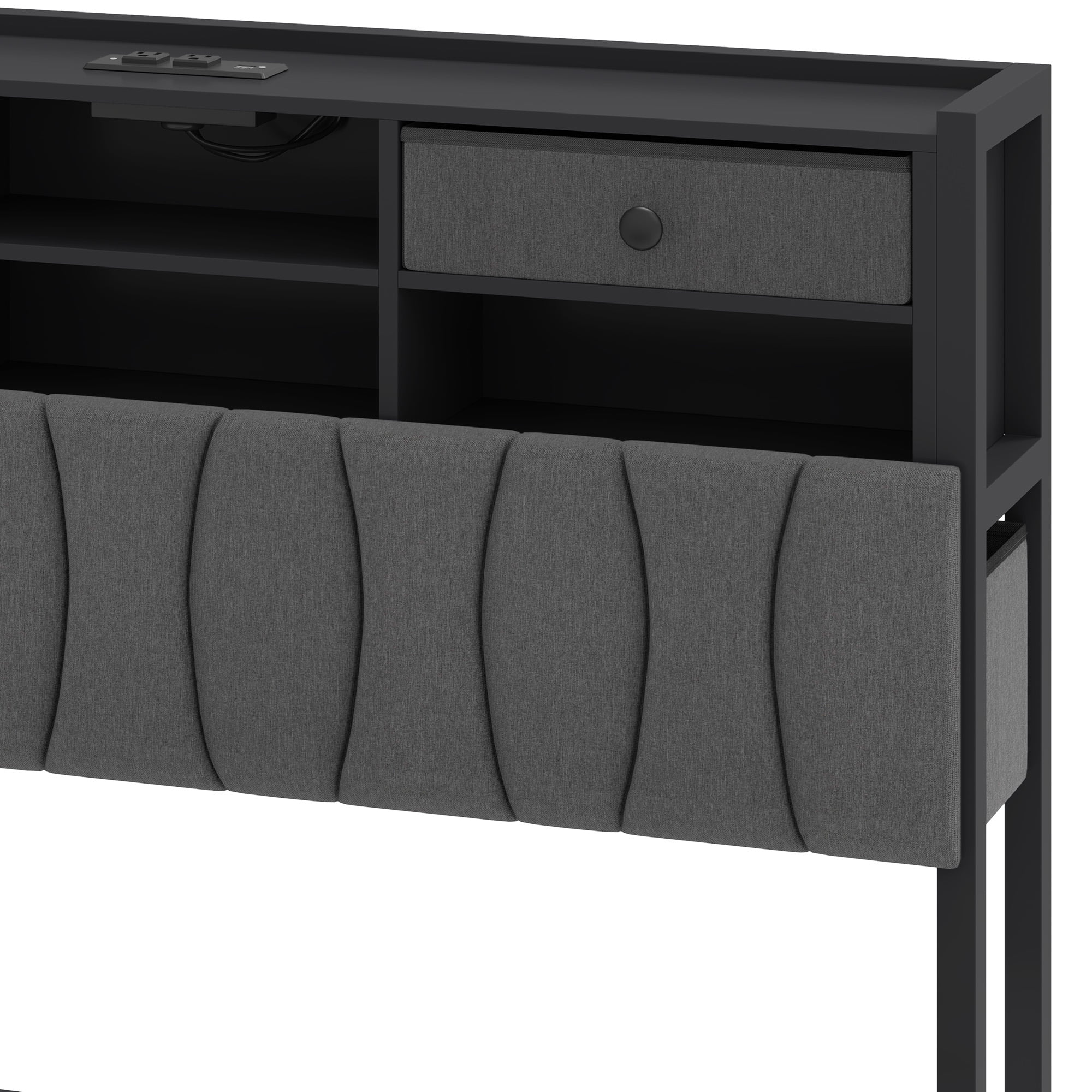 Uforic King Size PU Leather Platform Bed Frame with 3-Tier Storage Headboard 2 Underbed Rolling Drawers & Side Storage Boxes, No Box Spring Required, Gray