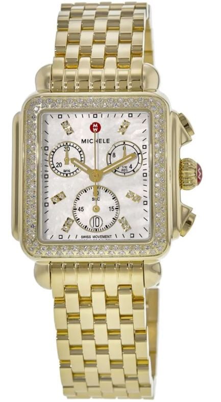 Michele Deco Diamond Yellow Gold Tone Diamond Women's Watch ...