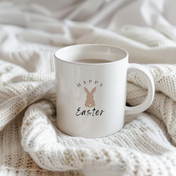 Cute Easter Mug with Bunny, Ceramic Coffee Mug, Happy Easter Design, Tea Cup minimalist Print, Easter Dr, Easter Gift her, Ostern Geschenk.