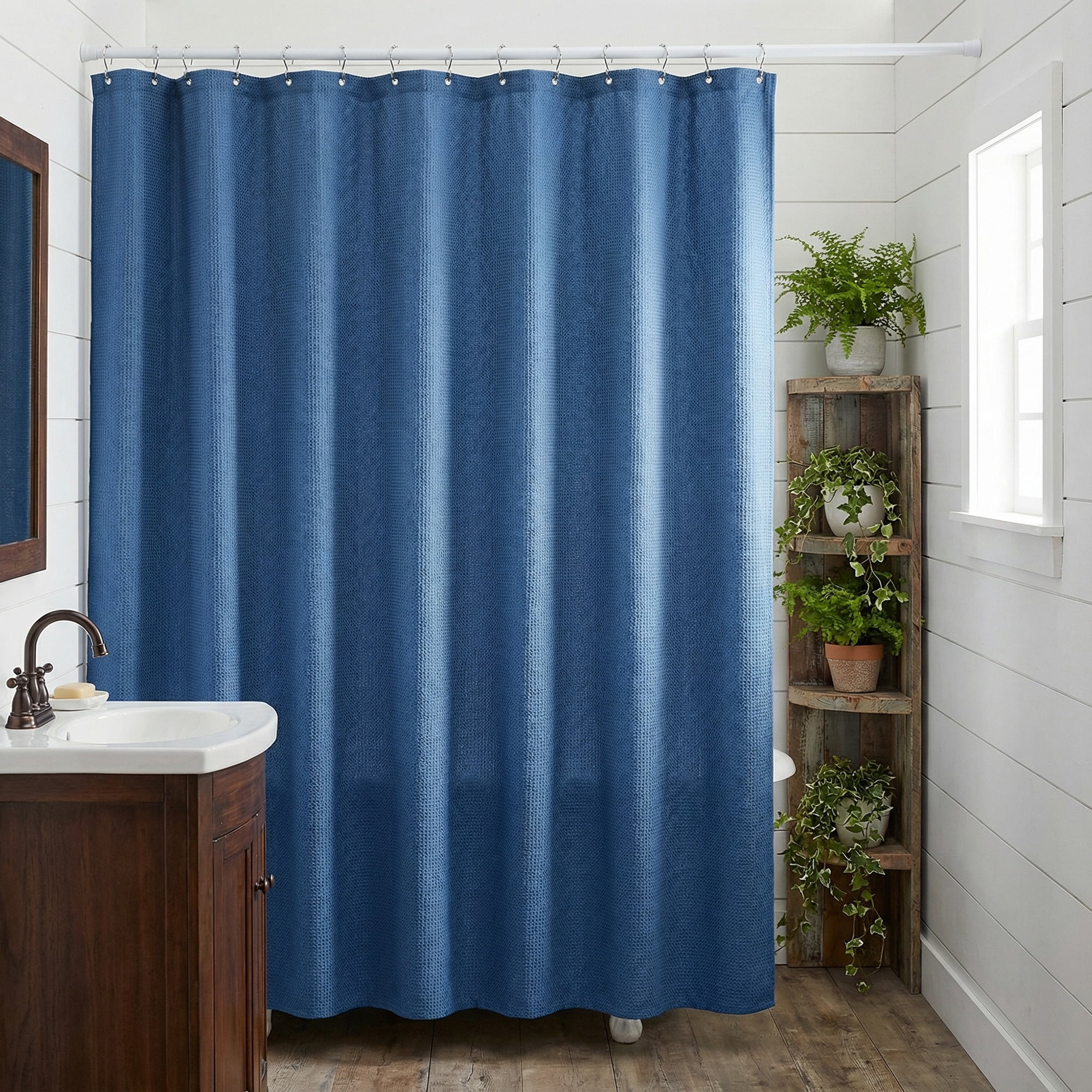 Unique Bargains Waffle Weave Shower Curtain with Excellent Drape Blue 71"W x 71"L