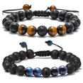 thumbnail image 4 of Conjunto de pulsera de piedra volcánica ajustable con piedra de lava tejida de ojo de tigre y turquesa, 4 of 6