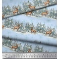 thumbnail image 2 of Soimoi Blue Cotton Cambric Fabric Reindeer & Snowflakes Tree Print Fabric by the Yard 42 Inch Wide, 2 of 3