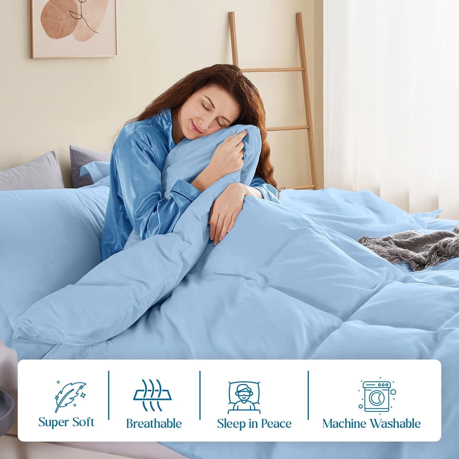 Premium Pima Cotton 3-Piece Duvet Cover Set – 1000 Thread Count Luxury Bedding, Oversized Queen 92" x 98" - Light Blue