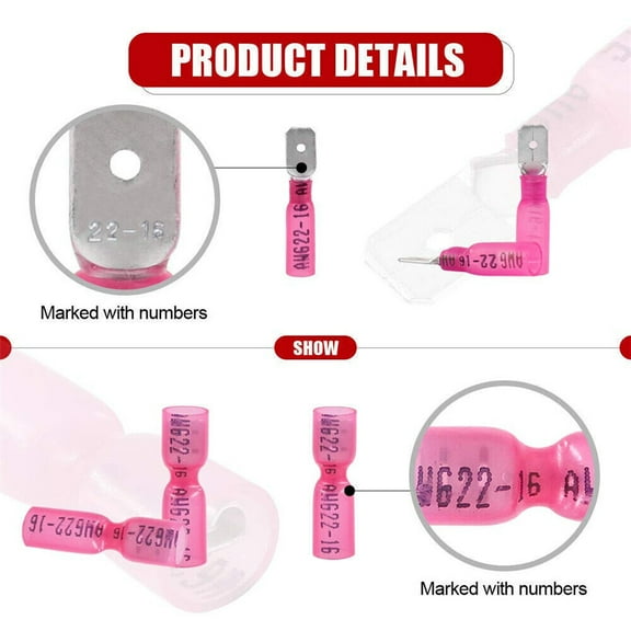 100PCS Red Waterproof Spade Female/Male Heat Shrink Wire Connectors Terminals